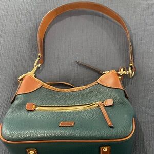 Stylish Green and Tan Leather Shoulder Bag